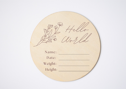 Hello World Floral Announcement Plaque